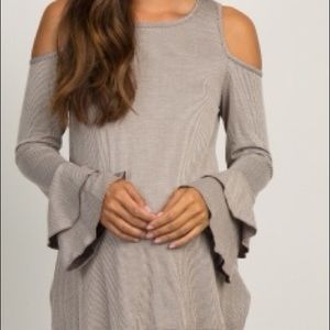 Maternity Charcoal Pinstriped Ruffle Sleeve Top